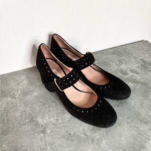 L'AUTRE CHOSE Round toe black suede Mary Jane heeled shoes buckle EU 38.5 US 8